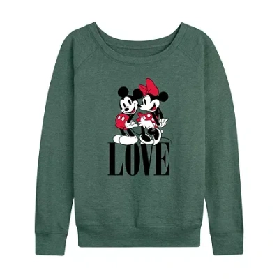 Air Waves Minnie Love Womens Boat Neck Long Sleeve Classic Fit Mickey And Friends Graphic T-shirt In Multi