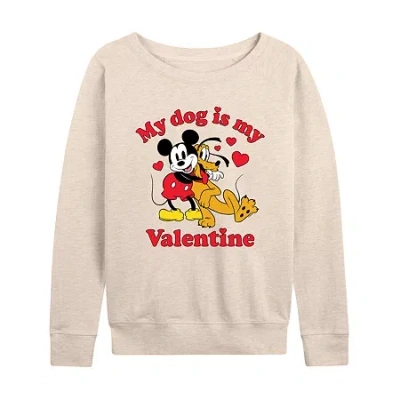 Air Waves My Dog Is My Valentine Womens Boat Neck Long Sleeve Classic Fit Mickey And Friends Graphic T-shirt In Pink