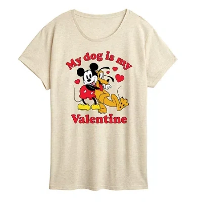 Air Waves My Dog Is My Valentine Womens Crew Neck Short Sleeve Classic Fit Mickey And Friends Graphic T-shirt In Neutral