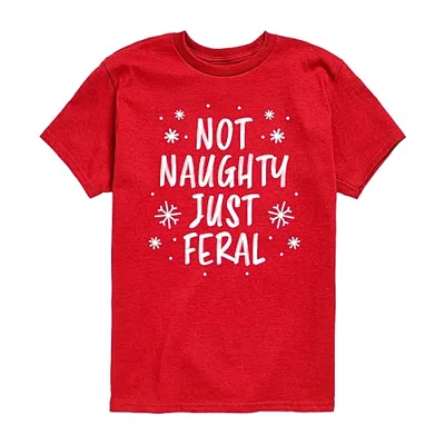 Air Waves Not Naughty Just Feral Little & Big Kid Boys Crew Neck Short Sleeve Regular Fit Graphic T-shirt In Red