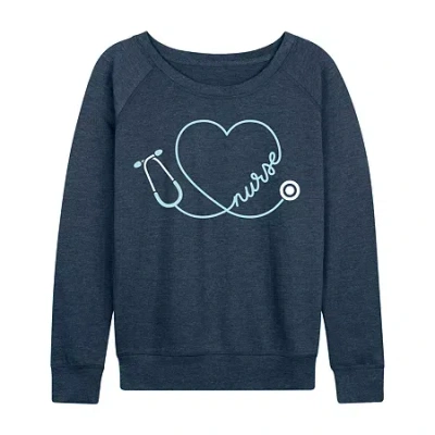 Air Waves Nurse Womens Long Sleeve Regular Fit Graphic T-shirt In Blue