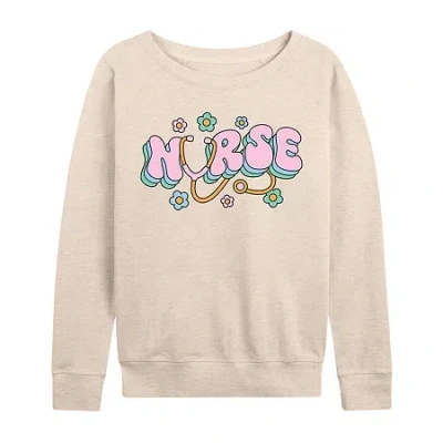 Air Waves Nurse Womens Long Sleeve Regular Fit Graphic T-shirt In White