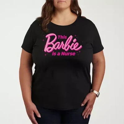 Air Waves Nurse Womens Plus Crew Neck Short Sleeve Barbie T-shirt In Black