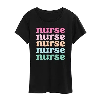 Air Waves Nurse Womens Short Sleeve Regular Fit Graphic T-shirt In Black