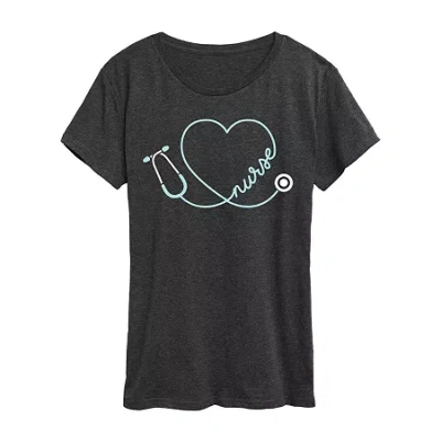 Air Waves Nurse Womens Short Sleeve Regular Fit Graphic T-shirt In Gray