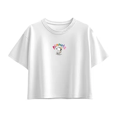 Air Waves Painted Logo Big Kid Girls Crew Neck Short Sleeve Regular Fit Peanuts Snoopy Graphic T-shirt In White