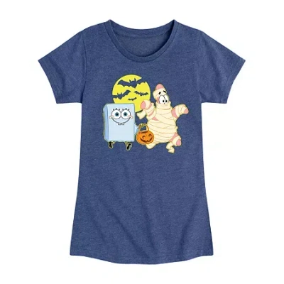 Air Waves Patrick Trick Treating Big Kid Girls Crew Neck Short Sleeve Spongebob T-shirt In Blue