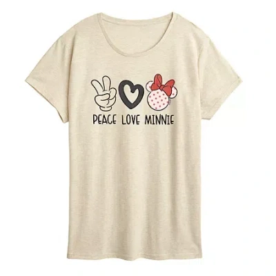 Air Waves Peace Love Minnie Womens Crew Neck Short Sleeve Classic Fit Minnie Mouse Graphic T-shirt In Neutral