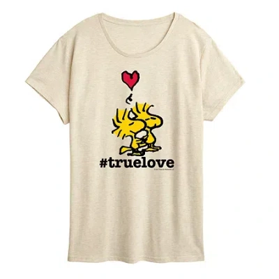 Air Waves Peanuts True Love Woodstock Womens Crew Neck Short Sleeve Classic Fit Peanuts Graphic T-shirt In Neutral
