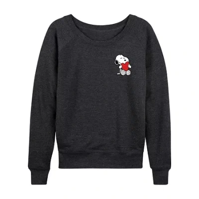 Air Waves Peanuts Valentines Hugging Heart Womens Boat Neck Long Sleeve Classic Fit Peanuts Graphic T-shirt In Black