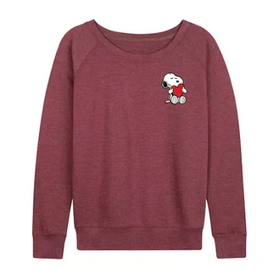 Air Waves Peanuts Valentines Hugging Heart Womens Boat Neck Long Sleeve Classic Fit Peanuts Graphic T-shirt In Red
