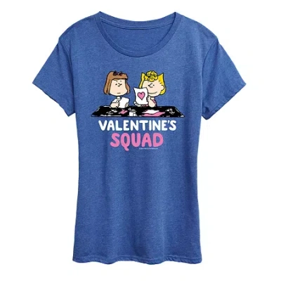 Air Waves Peanuts Valentines Squad Womens Crew Neck Short Sleeve Classic Fit Peanuts Graphic T-shirt In Blue