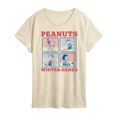 Air Waves Peanuts Winter Games Wht Or Crm Only Womens Crew Neck Short Sleeve Classic Fit Peanuts Graphic T-shi In Brown