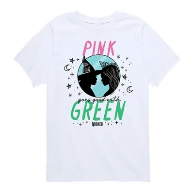 Air Waves Pink Green Big Kid Girls Crew Neck Short Sleeve Wicked T-shirt In White