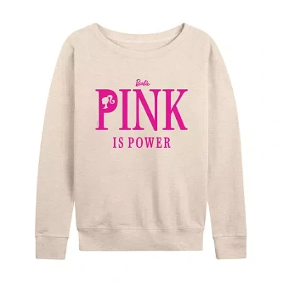 Air Waves Pink Is Power Womens Boat Neck Long Sleeve Classic Fit Barbie Graphic T-shirt In Neutral