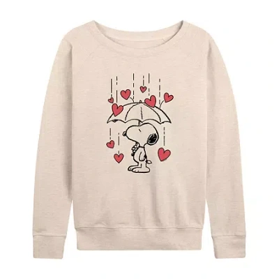 Air Waves Snoopy Heart Rain Womens Boat Neck Long Sleeve Classic Fit Peanuts Graphic T-shirt In Neutral