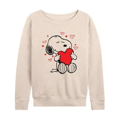 Air Waves Snoopy Hearts Womens Boat Neck Long Sleeve Classic Fit Peanuts Graphic T-shirt In Pink