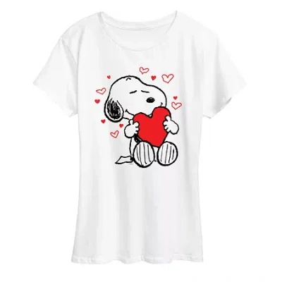 Air Waves Snoopy Hearts Womens Crew Neck Short Sleeve Classic Fit Peanuts Graphic T-shirt In White