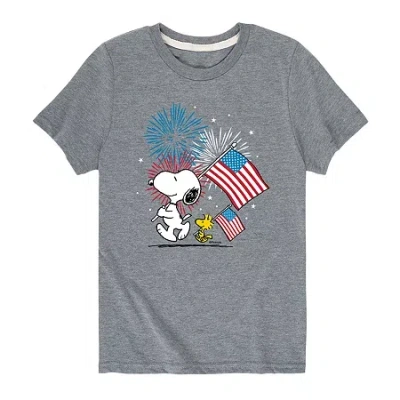Air Waves Snoopy Little & Big Kid Boys Crew Neck Short Sleeve Regular Fit Peanuts Graphic T-shirt In Gray