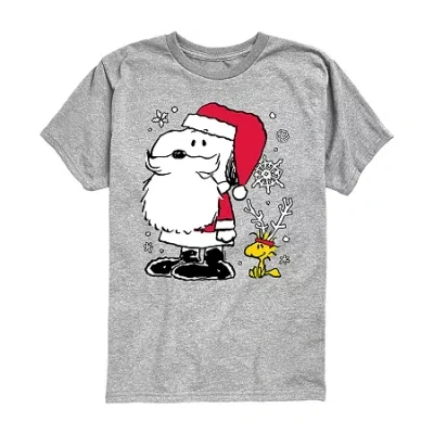 Air Waves Snoopy Little & Big Kid Boys Crew Neck Short Sleeve Regular Fit Peanuts Graphic T-shirt In Silver