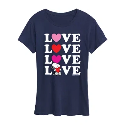 Air Waves Snoopy Love Stacked Womens Crew Neck Short Sleeve Classic Fit Peanuts Graphic T-shirt In Multi