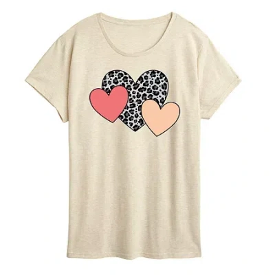 Air Waves Snow Leopard Colored Hearts Womens Crew Neck Short Sleeve Classic Fit Graphic T-shirt In Sand