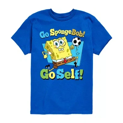 Air Waves Soccer Go Self Little & Big Kid Boys Crew Neck Short Sleeve Regular Fit Spongebob Graphic T-shirt In Blue