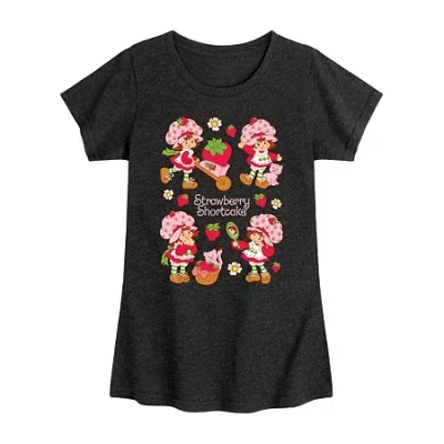 Air Waves Strawberry Shortcake Big Kid Girls Crew Neck Short Sleeve T-shirt In Black