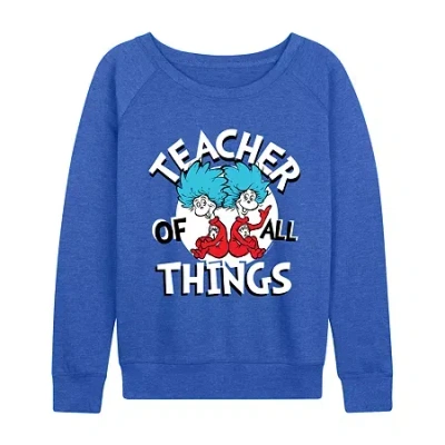 Air Waves Teacher Of All Things Womens Boat Neck Long Sleeve Classic Fit Dr. Seuss Graphic T-shirt In Blue