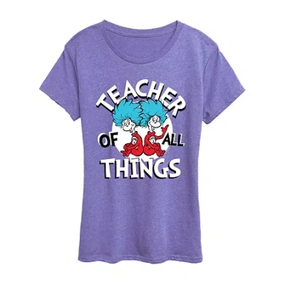 Air Waves Teacher Of All Things Womens Scoop Neck Short Sleeve Classic Fit Dr. Seuss Graphic T-shirt In Purple