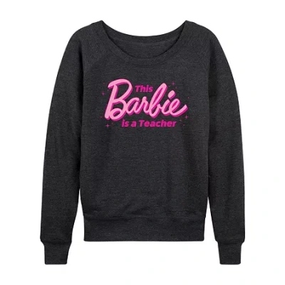 Air Waves Teacher Womens Long Sleeve Regular Fit Barbie Graphic T-shirt In Gray