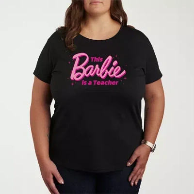 Air Waves Teacher Womens Plus Crew Neck Short Sleeve Barbie T-shirt In Black
