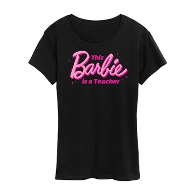 Air Waves Teacher Womens Short Sleeve Regular Fit Barbie Graphic T-shirt In Black