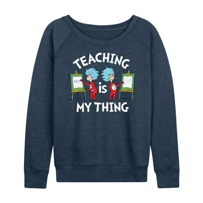 Air Waves Teaching Is My Thing Womens Boat Neck Long Sleeve Classic Fit Dr. Seuss Graphic T-shirt In Blue
