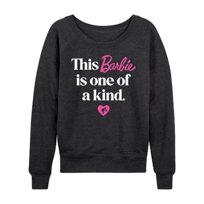 Air Waves This Barbie Is One Of A Kindwomens Womens Boat Neck Long Sleeve Classic Fit Barbie Graphic T-shirt In Gray
