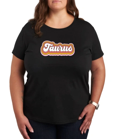 Air Waves Trendy Plus Size Astrology Taurus Graphic T-shirt In Black