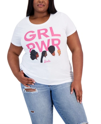 Air Waves Trendy Plus Size Black History Barbie Girl Power Graphic T-shirt In White