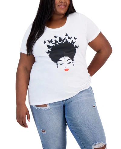 Air Waves Trendy Plus Size Butterfly Afro Hair Graphic T-shirt In White