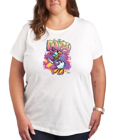 Air Waves Trendy Plus Size Daisy Duck Graffiti Graphic T-shirt In White