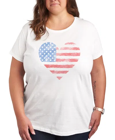 AIR WAVES TRENDY PLUS SIZE HEART AMERICANA FLAG GRAPHIC T-SHIRT