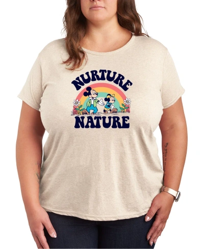 Air Waves Trendy Plus Size Disney Mickey & Minnie Nurture Nature Graphic T-shirt In Beige,khaki