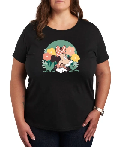Air Waves Trendy Plus Size Minnie Mouse Earth Day Graphic T-shirt In Black