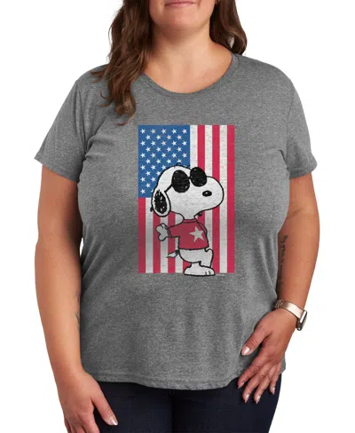 Air Waves Trendy Plus Size Peanuts Graphic T-shirt In Gray