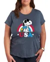 Air Waves Trendy Plus Size Peanuts Graphic T-shirt In Blue