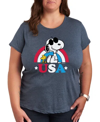 Air Waves Trendy Plus Size Peanuts Graphic T-shirt In Blue