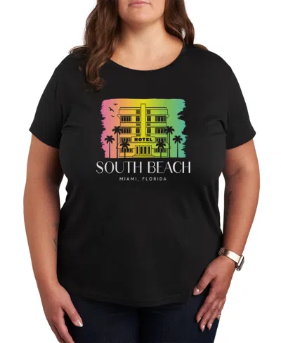 Air Waves Trendy Plus Size South Beach Graphic T-shirt In Black