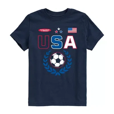Air Waves Usa Soccer Little & Big Kid Boys Crew Neck Short Sleeve Regular Fit Graphic T-shirt In Blue