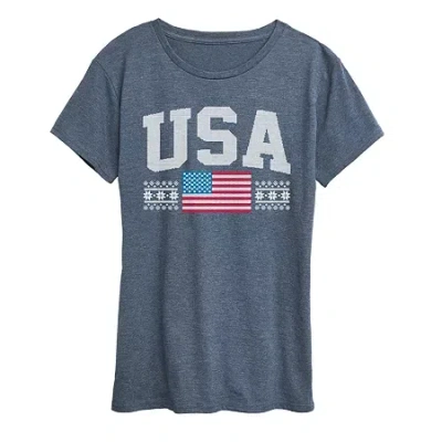 Air Waves Usa Sport Womens Crew Neck Short Sleeve Classic Fit Graphic T-shirt In Blue