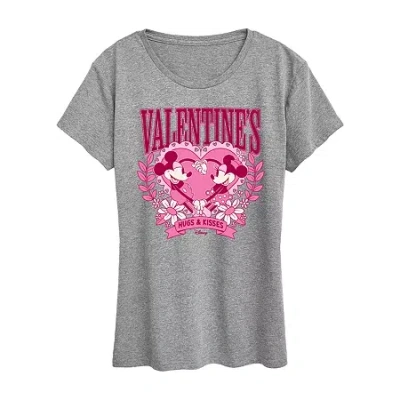 Air Waves Valentines Collegiate Womens Crew Neck Short Sleeve Classic Fit Mickey And Friends Graphic T-shirt In Gray