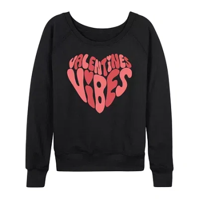 Air Waves Valentines Vibes Womens Boat Neck Long Sleeve Classic Fit Graphic T-shirt In Black